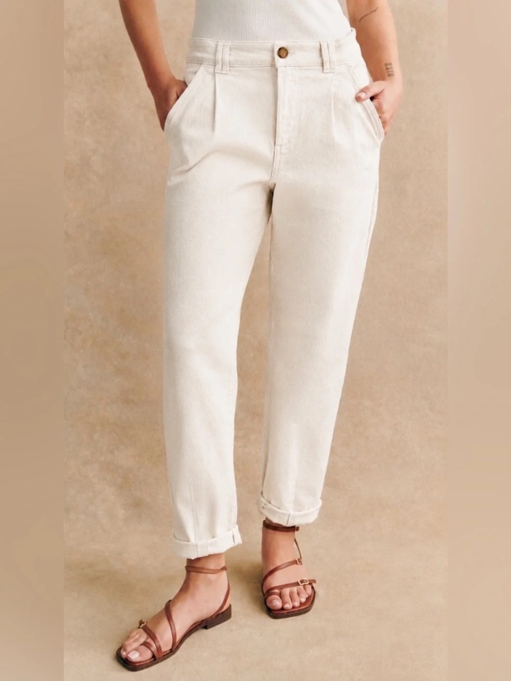 Sezane Manu Trousers in Ecru 36/US4/Small NWT